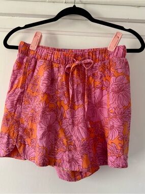 Pink & Orange Floral Drawstring Shorts (Matching Top Listed)